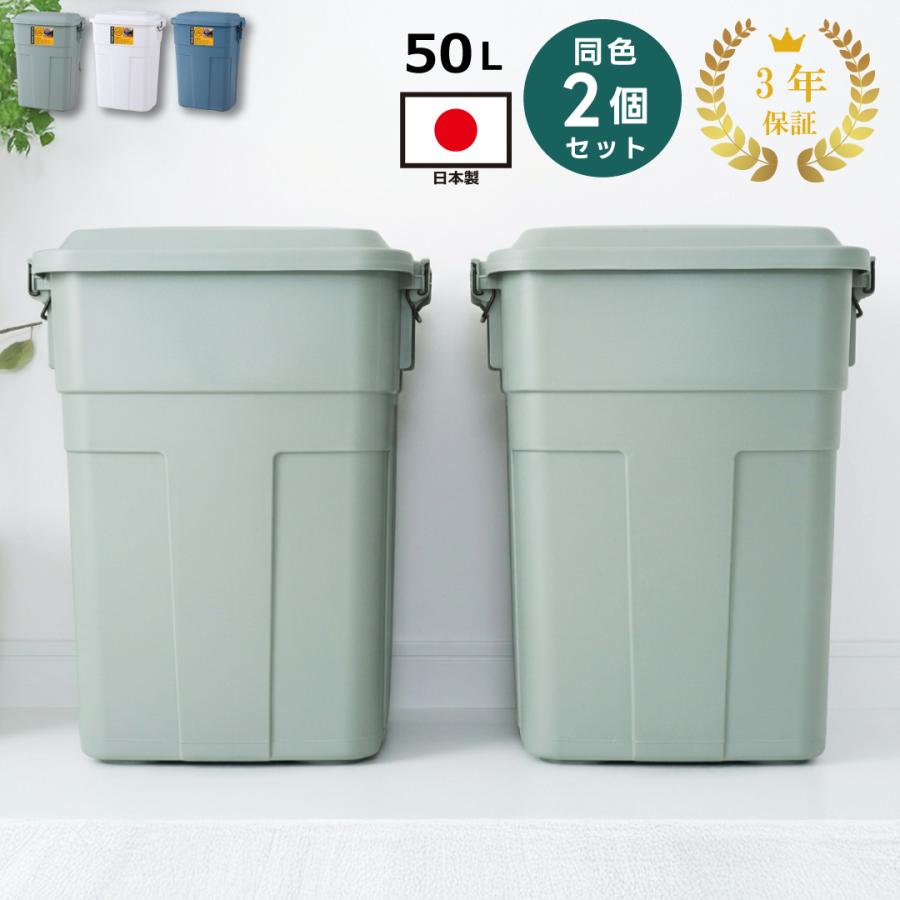 ゴミ箱 2個セット 50リットル 50l おしゃれ 分別 屋外 ごみ箱 蓋付きゴミ箱 ダストボックス フタ付き ごみ 大きめ 国産 日本製 グリーン ネイビー ホワイト | 東谷