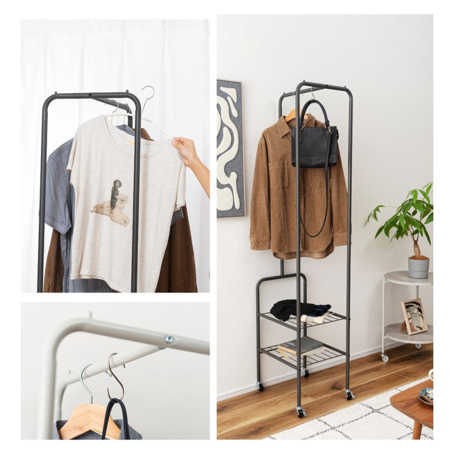 ハンガーラック スリム おしゃれ 41cm キャスター付き コートハンガー ハンガーポール スチール 棚 収納 洋服掛け シンプル コンパクト 玄関 リビング 寝室 | 東谷 | 06