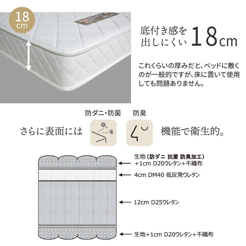 東谷 マットレス シングル 低反発 ウレタン 厚み18cm キルティング 防