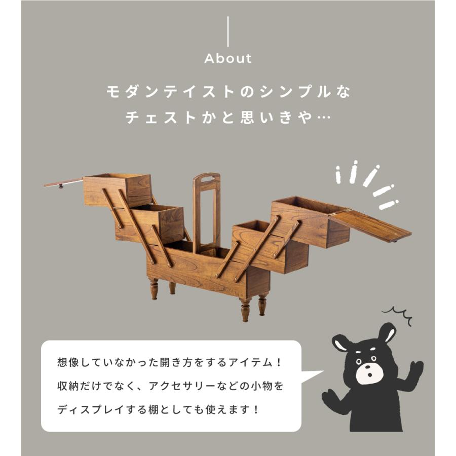 収納ケース ボックス ハイタイプ おしゃれ ケース 収納 収納ボックス ディスプレイ アンティーク 取っ手 持ち手 持ち運び 天然木 木製 棚 展開 省スペース 小物 | 東谷 | 02