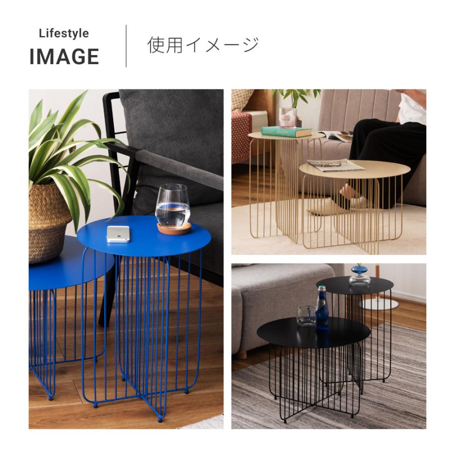 サイドテーブル おしゃれ 丸 円形 ナイトテーブル ベッドサイド コンパクト 北欧 韓国インテリア スチール 個性的 シンプル ブルー ベージュ ブラック | 東谷 | 16