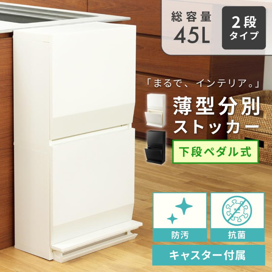 ゴミ箱 おしゃれ 分別 2段 22.5リットル 45リットル スリム ダストボックス 蓋つきゴミ箱 キャスター ペダル式 サニタリー収納 キッチン 45L 22.5L リビング | 