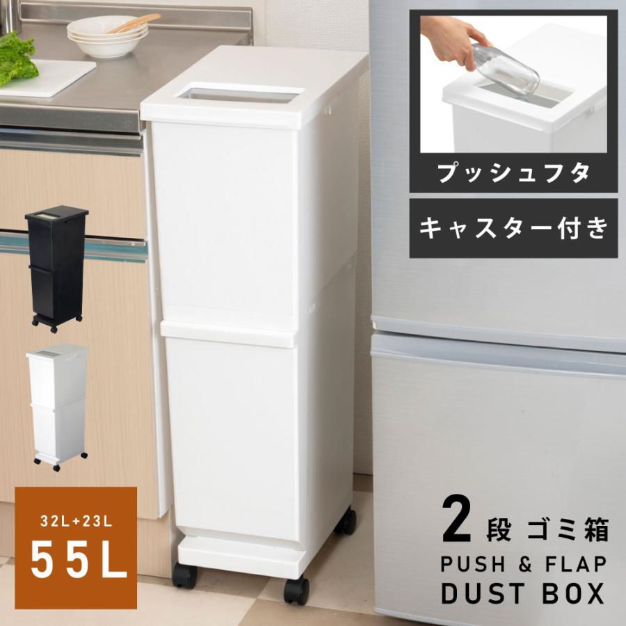 ゴミ箱 55リットル おしゃれ 蓋付き 分別 2段 ごみ箱 ダストボックス スリム キッチン リビング ダストワゴン キャスター付き | 東谷