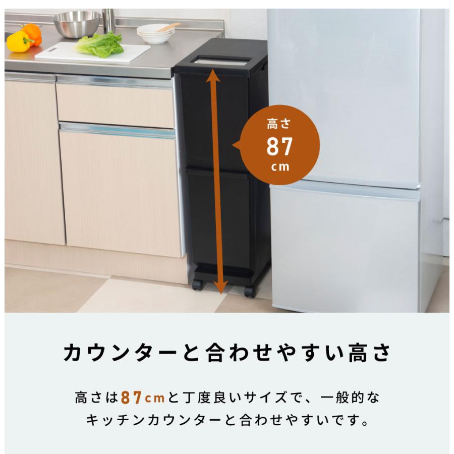 ゴミ箱 55リットル おしゃれ 蓋付き 分別 2段 ごみ箱 ダストボックス スリム キッチン リビング ダストワゴン キャスター付き | 東谷 | 12
