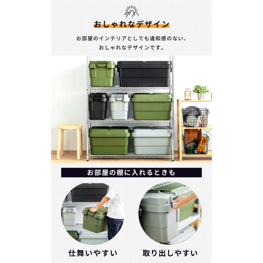 コンテナボックス 容量50L 2個セット 収納ボックス 収納ケース フタ付き 座れる おしゃれ 積み重ね プラスチック キャンプ 防災 ベルトガイド トランクカーゴ