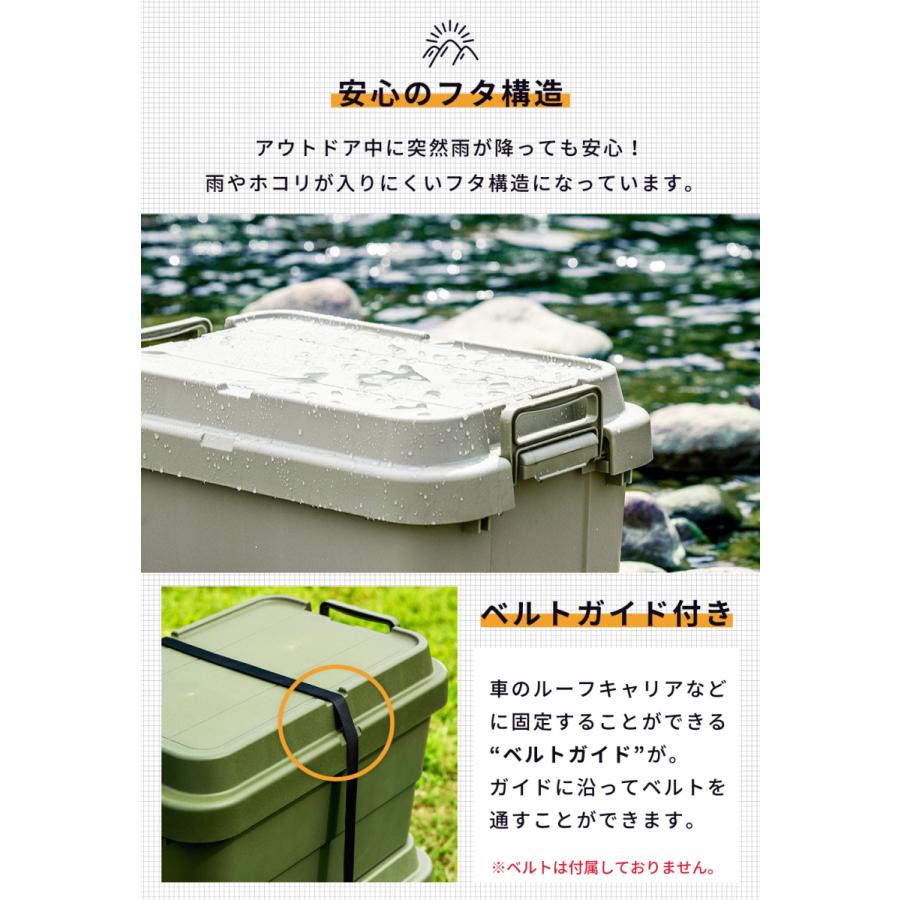 コンテナボックス 容量50L 2個セット 収納ボックス 収納ケース フタ付き 座れる おしゃれ 積み重ね プラスチック キャンプ 防災 ベルトガイド トランクカーゴ