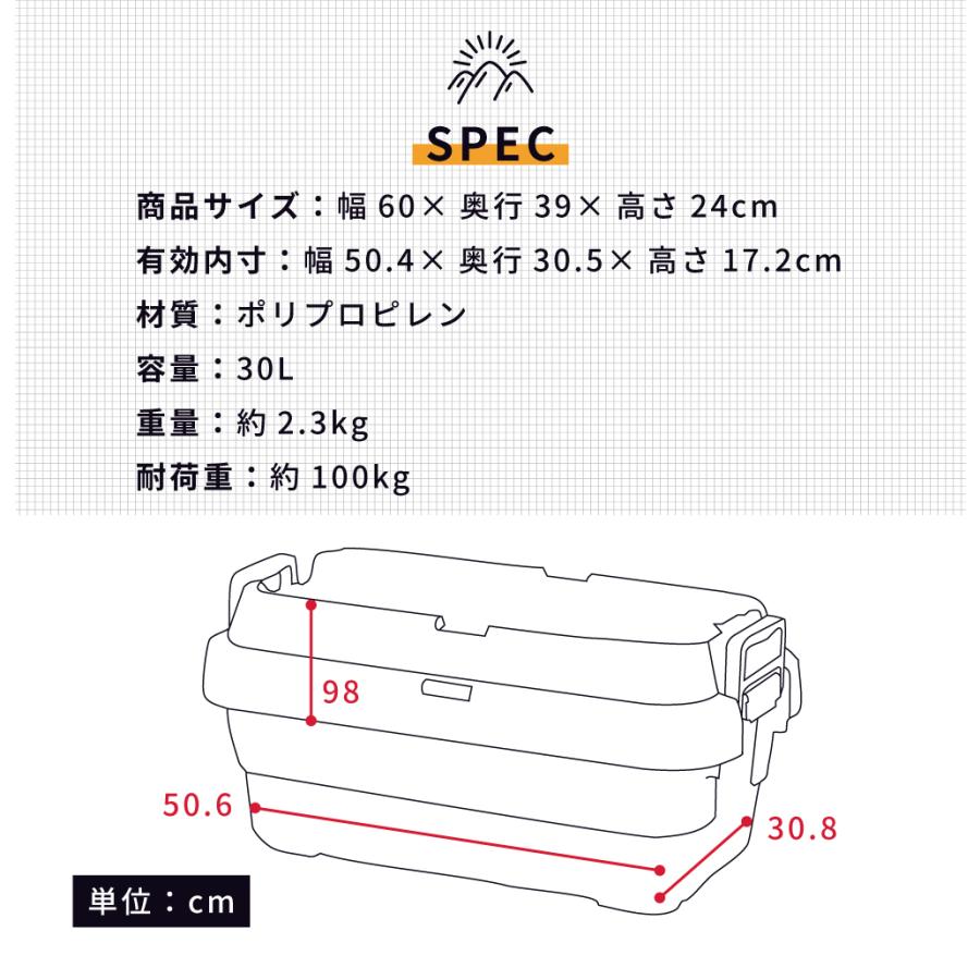 トランクカーゴ 30L 座れる 収納ボックス フタ付き おしゃれ 浅型 収納ケース コンテナボックス 積み重ね プラスチック グレー｜maisonplus｜14