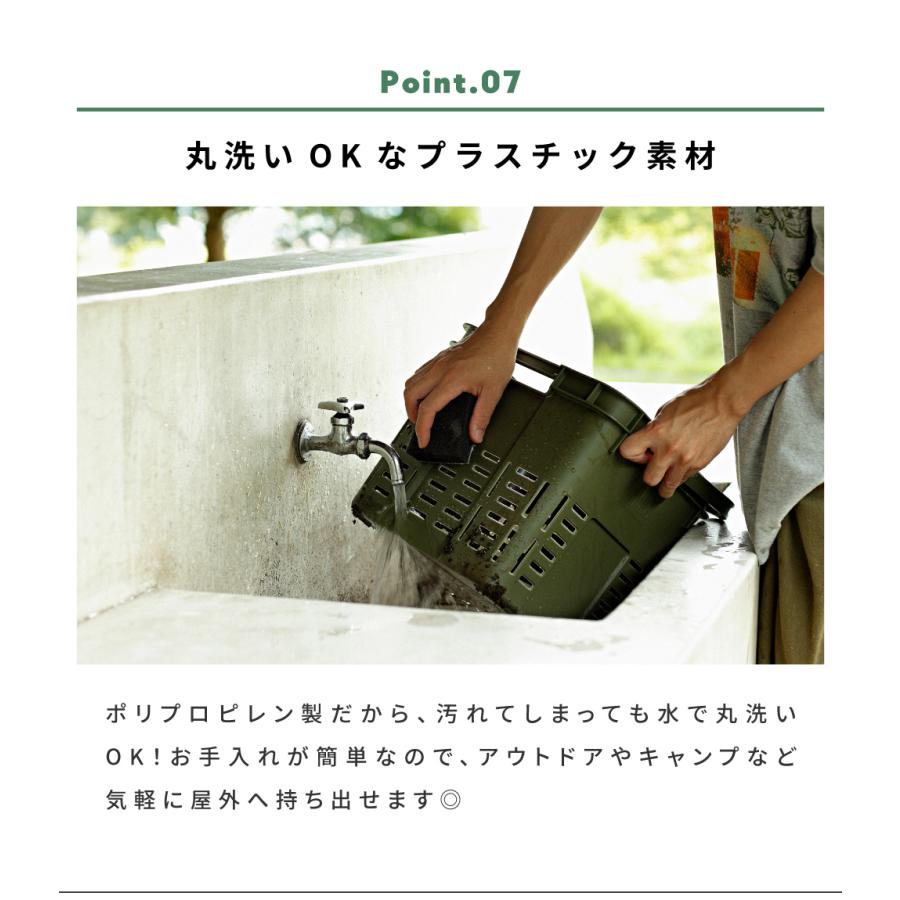 トランクカーゴ 16L 仕切り メッシュカーゴ カゴ 持ち手付き おしゃれ 丸洗い 小物入れ 積み重ね可能 収納バスケット グリーン ハンドル アウトドア キャンプ | 東谷 | 18