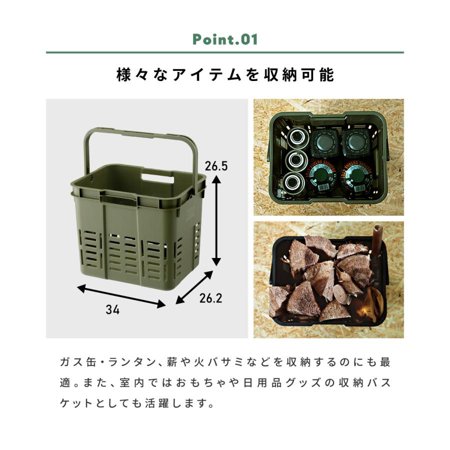 トランクカーゴ 16L 仕切り メッシュカーゴ カゴ 持ち手付き おしゃれ 丸洗い 小物入れ 積み重ね可能 収納バスケット グリーン ハンドル アウトドア キャンプ | 東谷 | 06