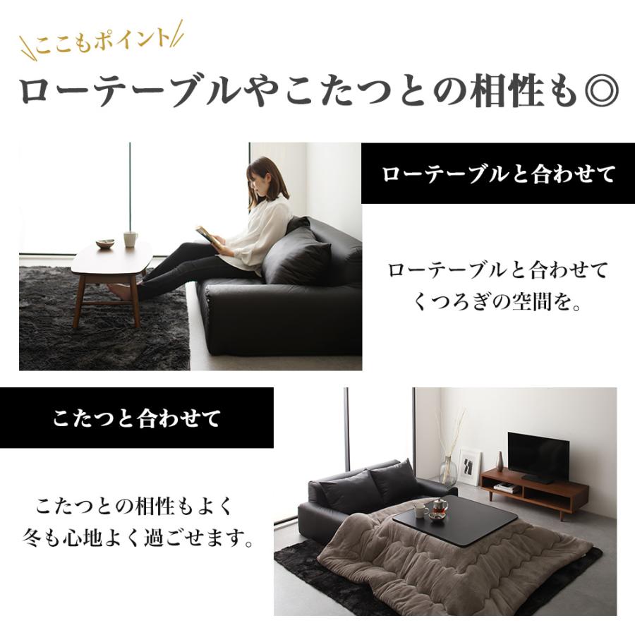 低反発フロアソファ。特大クッション2個付きブッラク・レザー生地 ソファ 低反発 PVCレザー生地 日本製 座椅子 ローソファー フロア