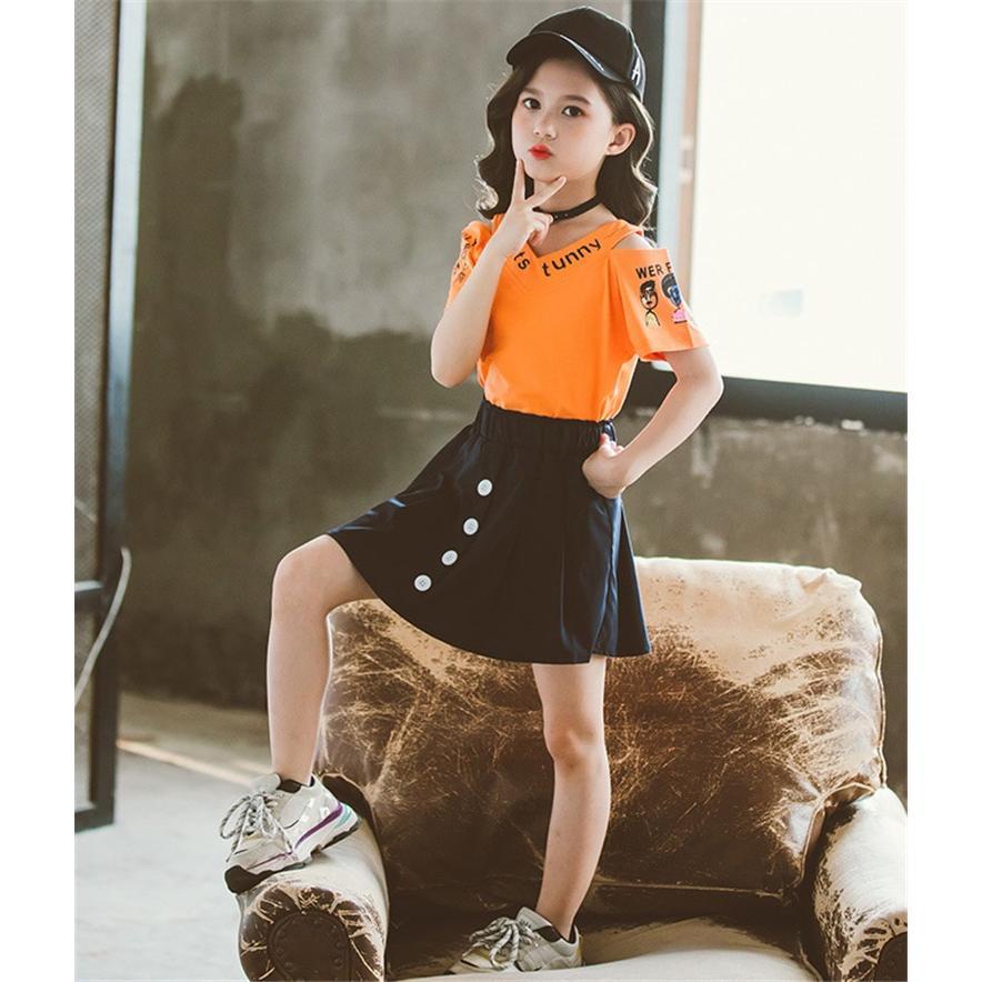 お得セット 子供服 セットアップ キッズ スポーツウェア 女の子 おしゃれ 上下セット カジュアル 小学生 スカート Tシャツ 夏 肩出し 可愛い ジュニア 新品 2点セット 半袖 スカート 子供服 女の子 Tシャツ スカート 上下セット セットアップ 肩出し