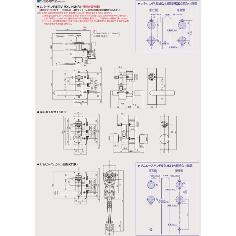 GOAL 鍵 交換 GOAL,ゴール 面付箱錠 MXL(レバーハンドル型)、MXK(ノブ