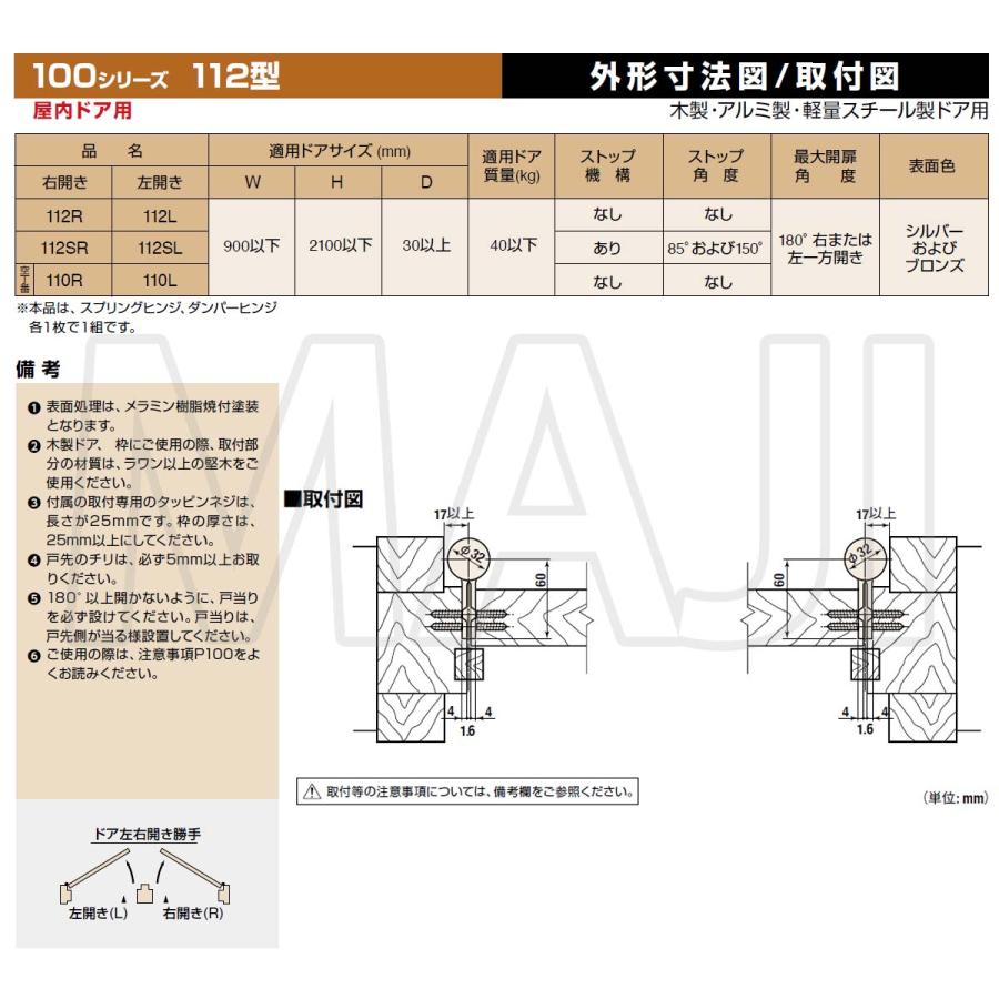 日東工器 日東工器（デンセイ） オートヒンジ丁番型 100シリーズ 112型