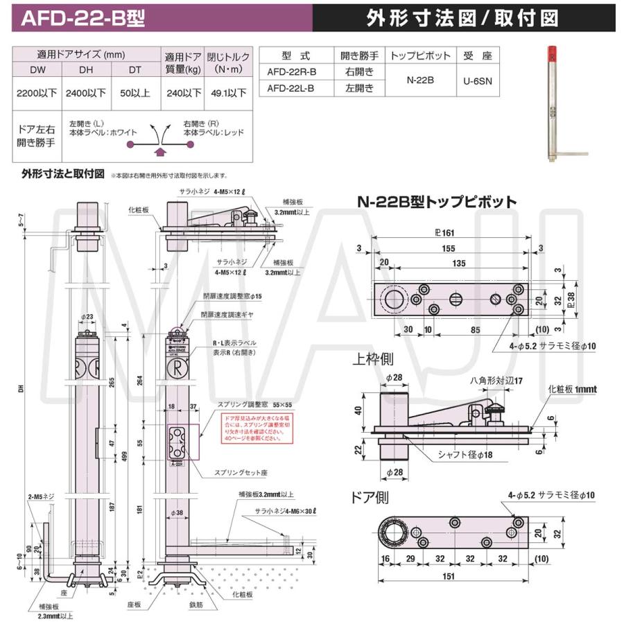 日東工器（デンセイ）　オートヒンジ中心吊型　AFDシリーズ　AFD-22-B型　右勝手(R)/左勝手(L)｜maji｜02