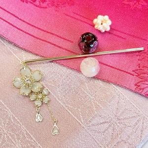 桜エポ花かんざし ホワイト さくら サクラ 簪 針金細工 : パーティー