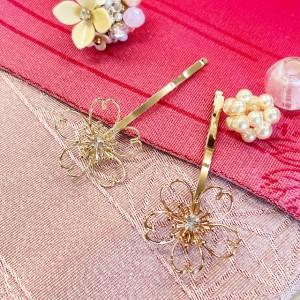 桜ワイヤーヘアーピン ピンク さくら サクラ 針金細工 ワンポイント
