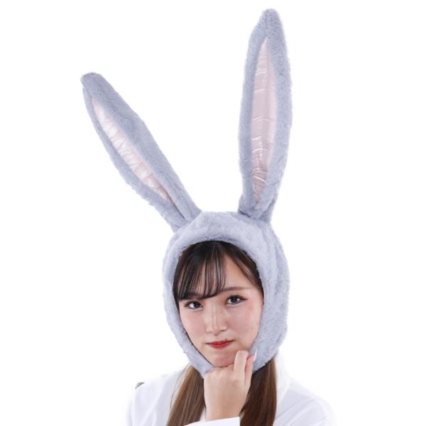 ウサギキャップ グレー 灰色 ふわふわ 兎 着ぐるみ キャップ 帽子 うさぎ かぶりもの