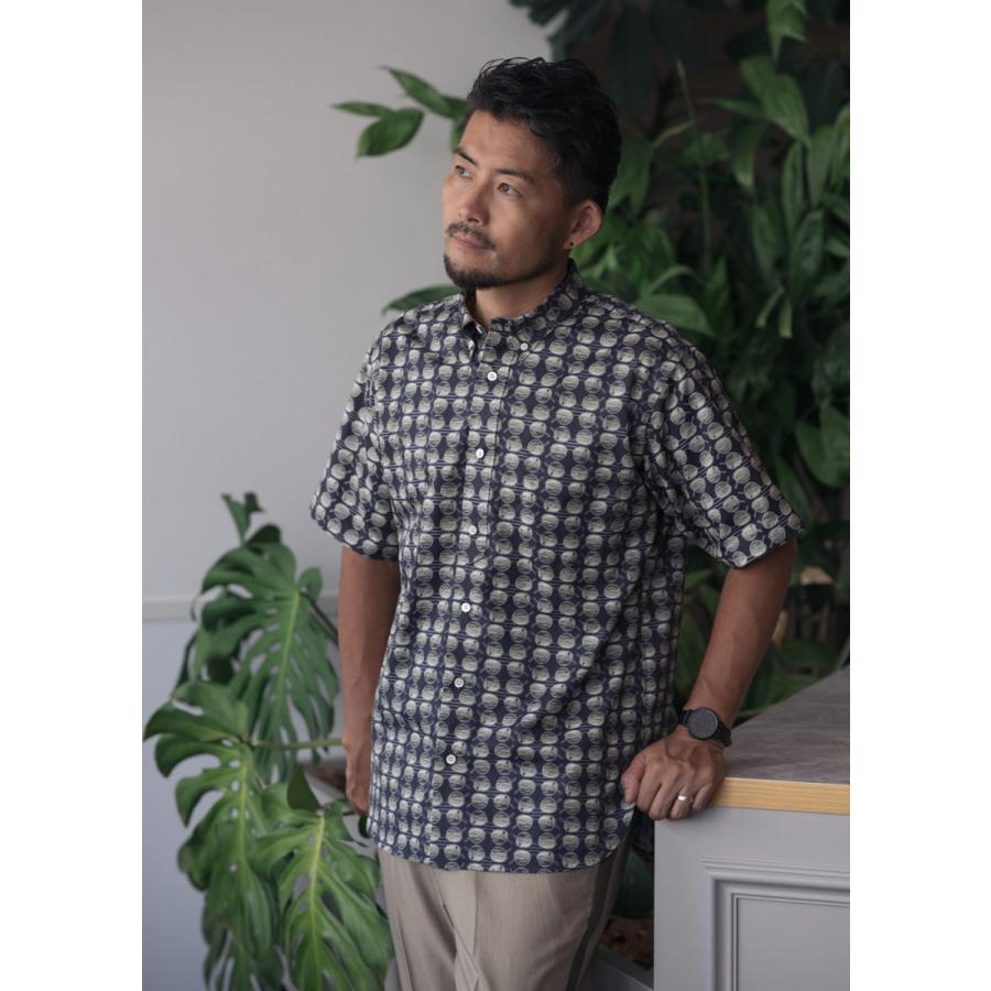 men's MAJUN 琉球びんがた　かりゆしウェアMサイズ　アロハシャツ沖縄 琉球びんがた×MAJUN かりゆしウェア クールビズ 沖縄 アロハ