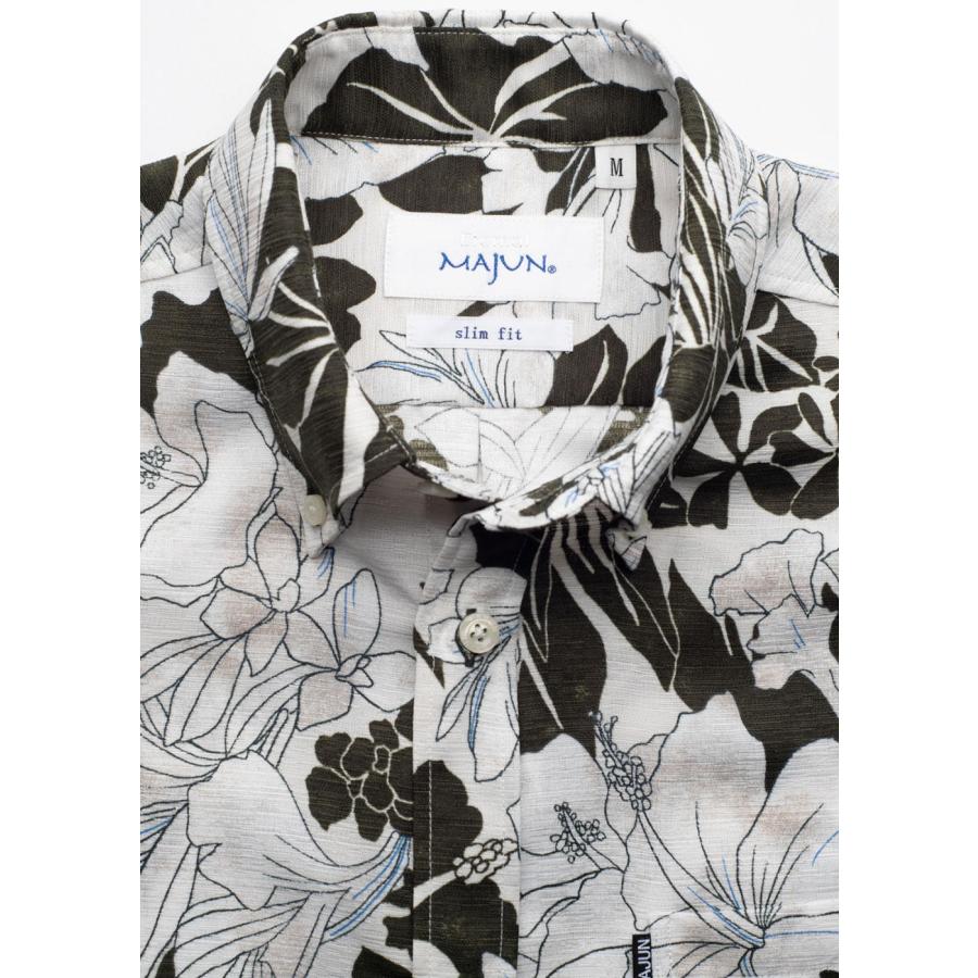 未使用品　かりゆしウェア　MAJUN　マジュン　ハイビスカス　ホワイト　Ｌ　⑪ MAJUN かりゆしウェア 沖縄 アロハシャツ マジュン かりゆし