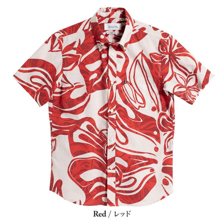 MAJUN 半袖かりゆしウエア M ホワイト/レッド かりゆしウェア《MAJUN》《組踊文様》《COOLE》 (EEM06013S-35