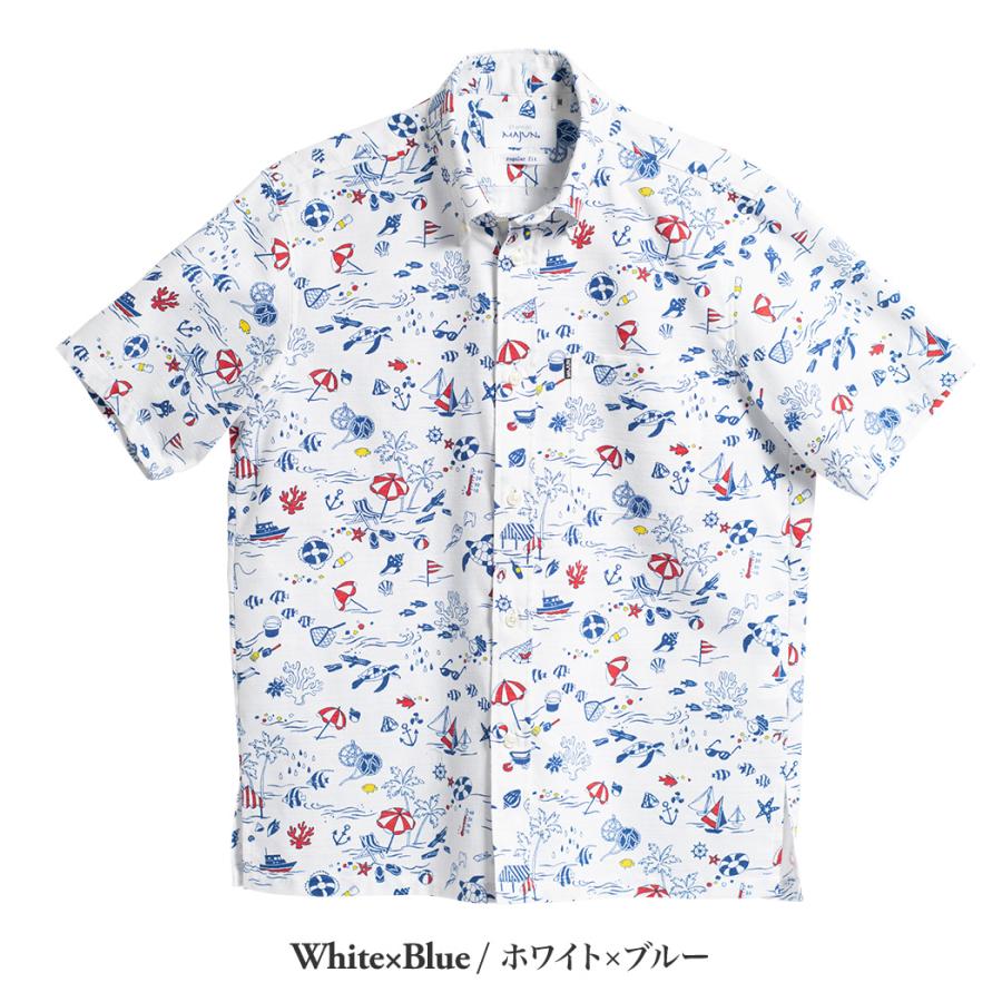 新品　MAJUN マジュン　白×ブルー　半袖　XLサイズ　かりゆしウェア　アロハ MAJUN（マジュン） かりゆしウェア 沖縄 アロハシャツ かりゆし 結婚式