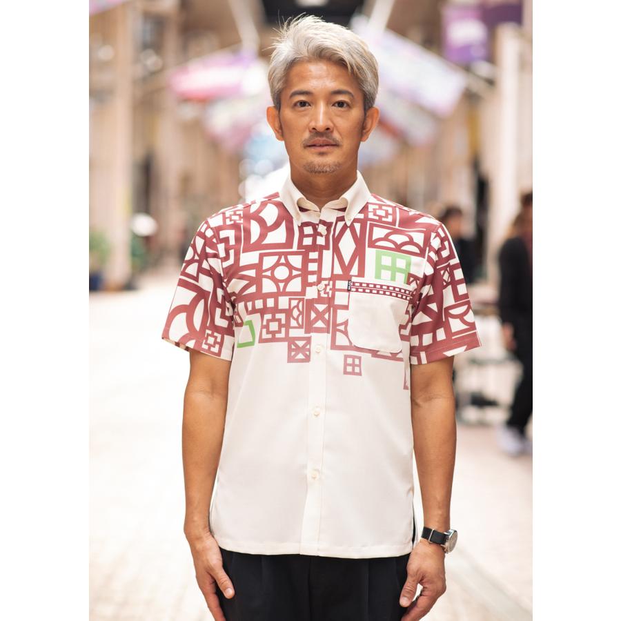 MAJUN マジュン 琉球列島絵図 かりゆしウェア 半袖シャツ アイボリー M