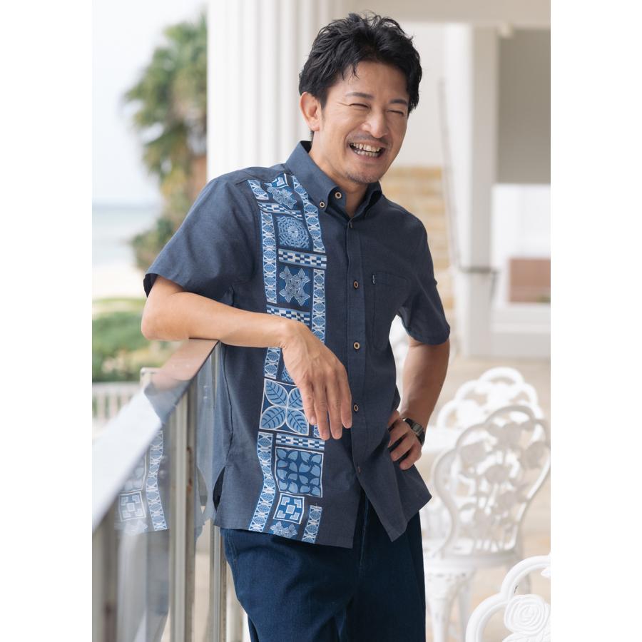 かりゆしウェア 沖縄 アロハシャツ MAJUN マジュン かりゆし 結婚式 メンズ半袖シャツボタンダウン 送料/代引手数料無料 クロトンガーデンの画像