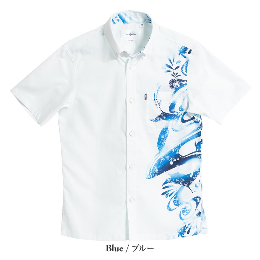 新品　MAJUN マジュン　白×ブルー　半袖　XLサイズ　かりゆしウェア　アロハ MAJUN（マジュン） かりゆしウェア 沖縄 アロハシャツ かりゆし 結婚式