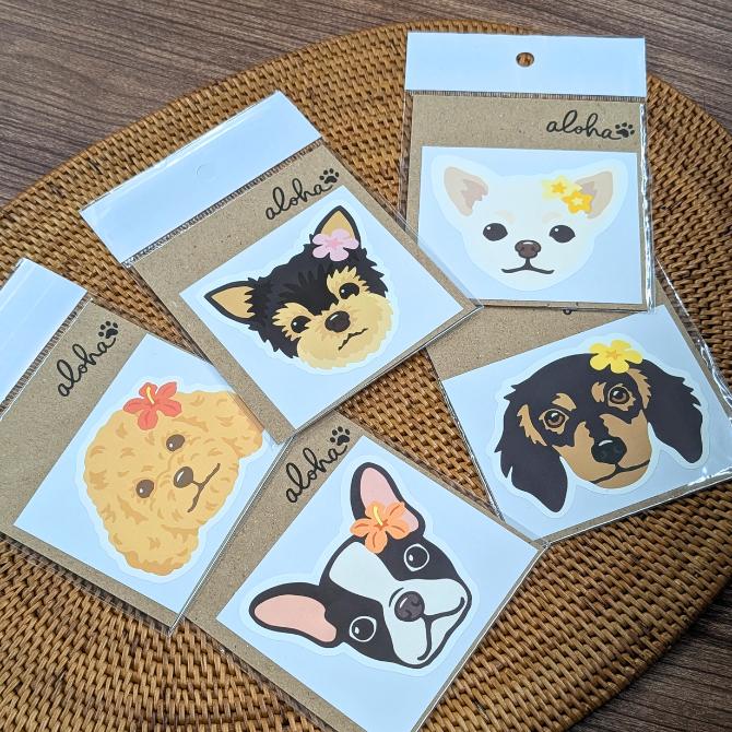 ALOHA わんちゃんフェイス ステッカー」【チワワ トイプードル