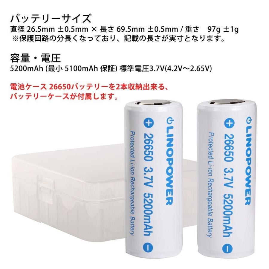 2個セット】26650 保護回路付 リチウムイオン充電池 LINOPOWER