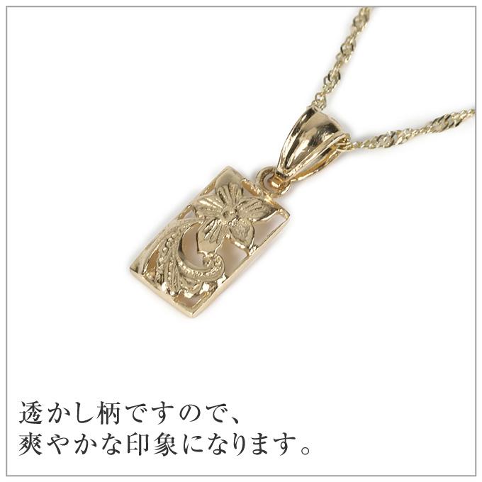 ハワイアンジュエリーネックレス ゴールド ペンダント トップ ヘッド 14金 14K イエローゴールド スクエア プルメリア 波 花 プチの画像