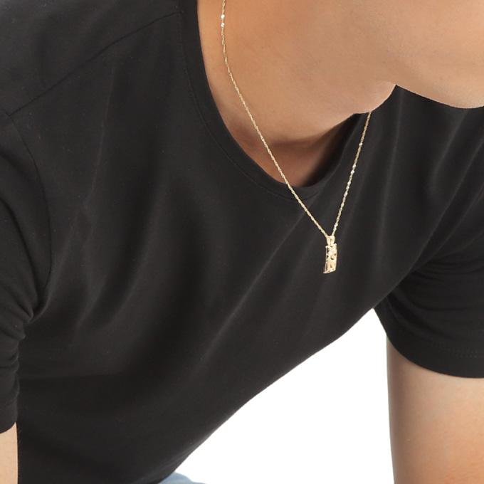 ハワイアンジュエリーネックレス 【チェーン付】 ゴールド ペンダント 14金 14K イエローゴールド スクエア プルメリア 波 花 プチの画像