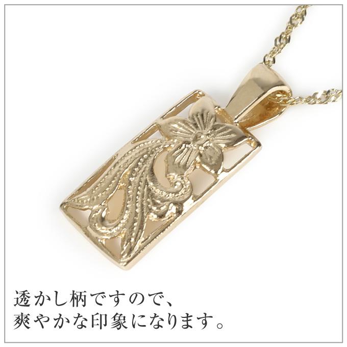 ハワイアンジュエリーネックレス 【チェーン付】 ゴールド ペンダント 14金 14K イエローゴールド スクエア プルメリア 波 花 プチの画像
