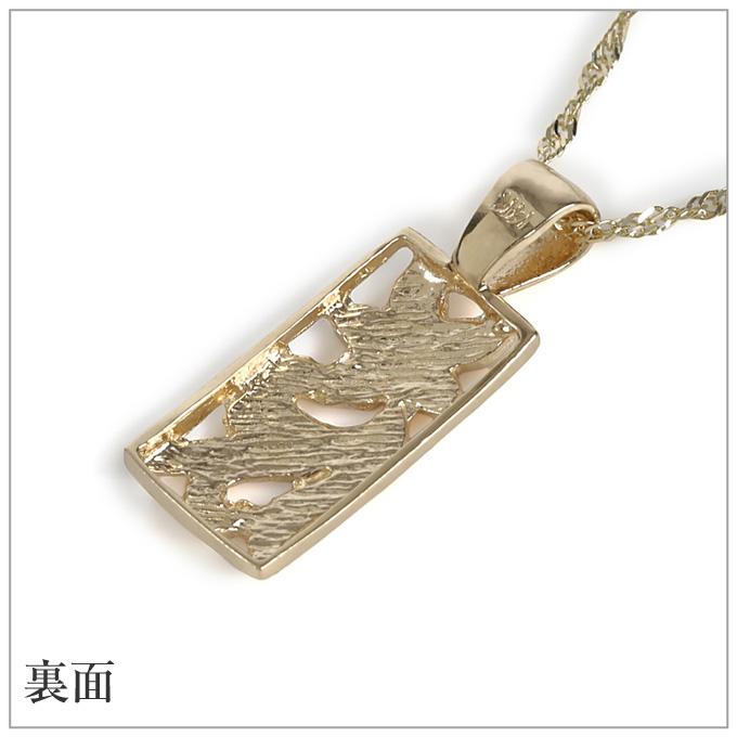 ハワイアンジュエリーネックレス 【チェーン付】 ゴールド ペンダント 14金 14K イエローゴールド スクエア プルメリア 波 花 プチの画像