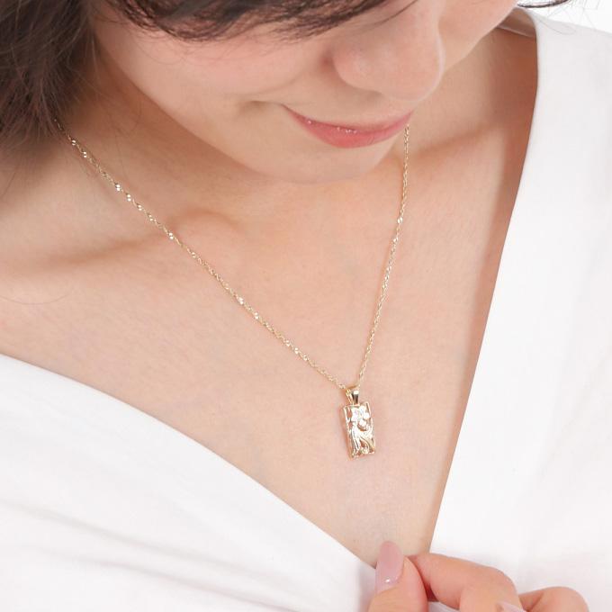 ハワイアンジュエリーネックレス 【チェーン付】 ゴールド ペンダント 14金 14K イエローゴールド スクエア プルメリア 波 花 プチの画像
