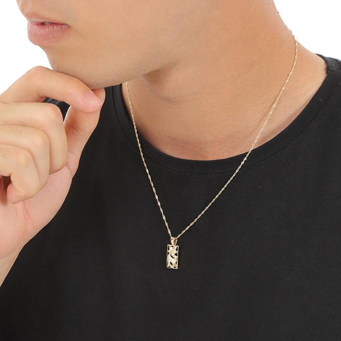 ハワイアンジュエリーネックレス 【チェーン付】 ゴールド ペンダント 14金 14K イエローゴールド スクエア プルメリア 波 花 プチの画像