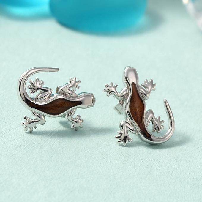 ハワイアンジュエリーピアス ゲッコー やもり コアウッド シルバー925 ロジウム koawood メンズ レディース プレゼント ギフト