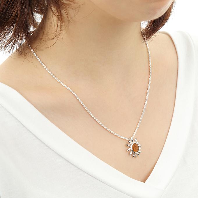 ハワイアンジュエリーピアス ネックレス セット チェーン付き ペンダント シルバー925 ロジウム 加工 コアウッド 木 | 太陽 SUNの画像