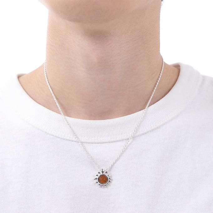 ハワイアンジュエリーピアス ネックレス セット チェーン付き ペンダント シルバー925 ロジウム 加工 コアウッド 木 | 太陽 SUNの画像