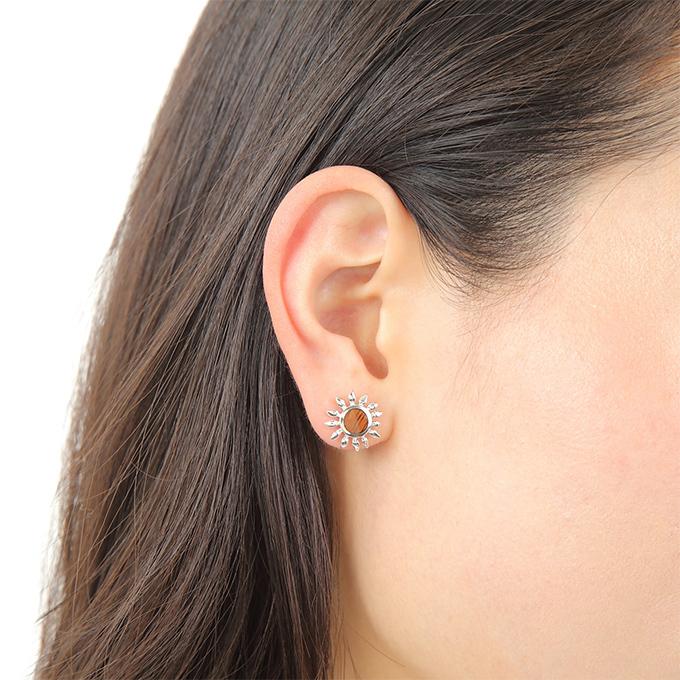 ハワイアンジュエリーピアス ネックレス セット チェーン付き ペンダント シルバー925 ロジウム 加工 コアウッド 木 | 太陽 SUNの画像