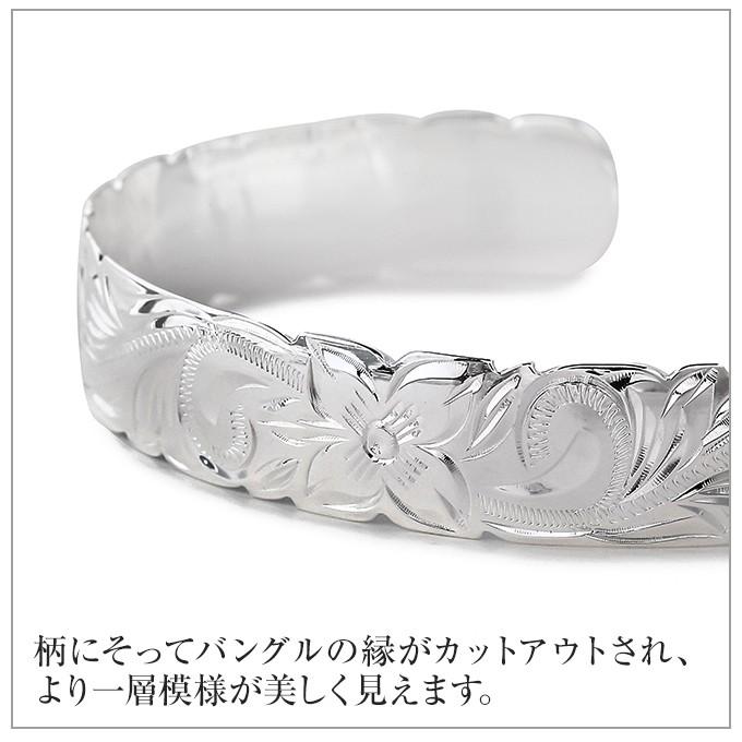 ハワイアンジュエリーブレスレット バングル 腕輪 レディース メンズ カーフタイプ オープンタイプ シルバー925 12mm カットアウト 波柄 プルメリアの画像