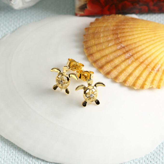 ハワイアンジュエリーピアス イエローゴールドコーティング プルメリアインホヌ honu 海がめ ウミガメ メンズ レディース_11