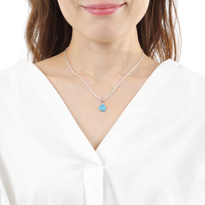 ハワイアンジュエリーネックレス ペンダントトップ ヘッド レディース シルバー925 プルメリア シンセティックオパール ロジウム加工の画像