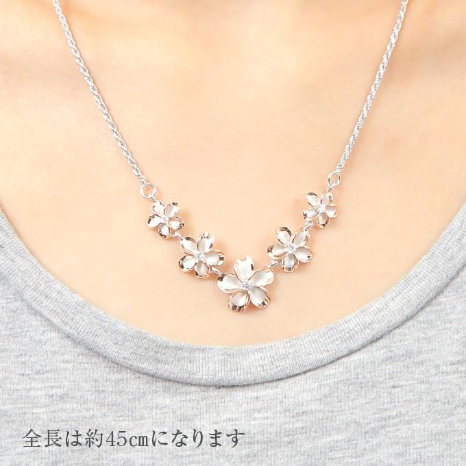 5連プルメリアの ハワイアンジュエリーネックレス KT61 3シルバー925 ロジウム加工 ピンクゴールドコーティングギフト ペンダント メンズ レディースの画像