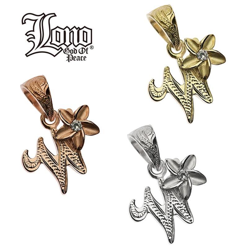 ハワイアンジュエリー LONO ロノ14金 ゴールド プルメリア イニシャルペンダント メンズ レディース ハワイアン プレゼント 男性 ハワイ
