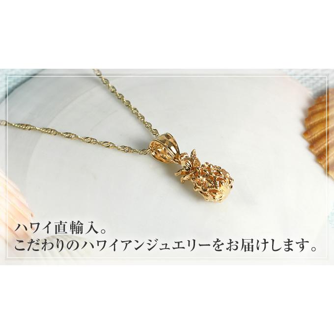 ハワイアンジュエリーネックレス 【チェーン付】 ゴールド ペンダント 14K 14金 イエローゴールド パイナップル 果物 フルーツ 波 レディースの画像