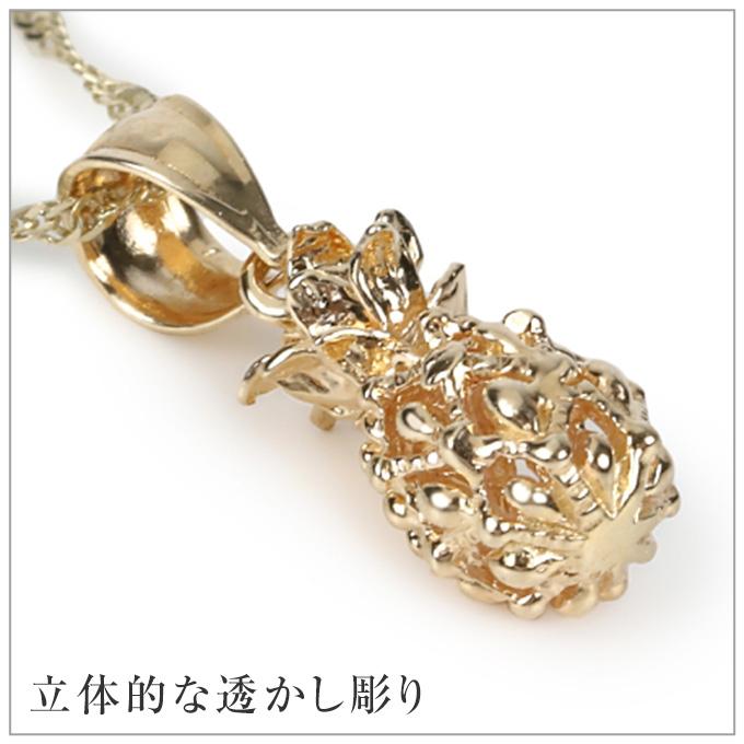 ハワイアンジュエリーネックレス 【チェーン付】 ゴールド ペンダント 14K 14金 イエローゴールド パイナップル 果物 フルーツ 波 レディースの画像