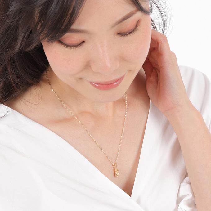 ハワイアンジュエリーネックレス 【チェーン付】 ゴールド ペンダント 14K 14金 イエローゴールド パイナップル 果物 フルーツ 波 レディースの画像
