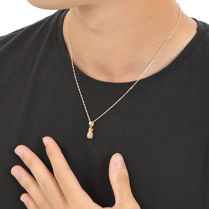 ハワイアンジュエリーネックレス 【チェーン付】 ゴールド ペンダント 14K 14金 イエローゴールド パイナップル 果物 フルーツ 波 レディースの画像
