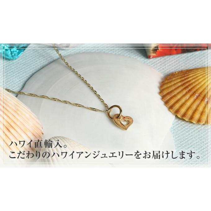ハワイアンジュエリーネックレス ゴールド 【チェーン付】 ペンダント 14金 14K イエローゴールド オープンハート ハート 波 プチの画像